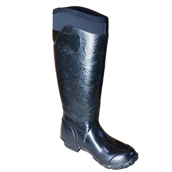 Bogs rider emboss women black tall fashion rain boots Size 6 - Picture 9 of 13
